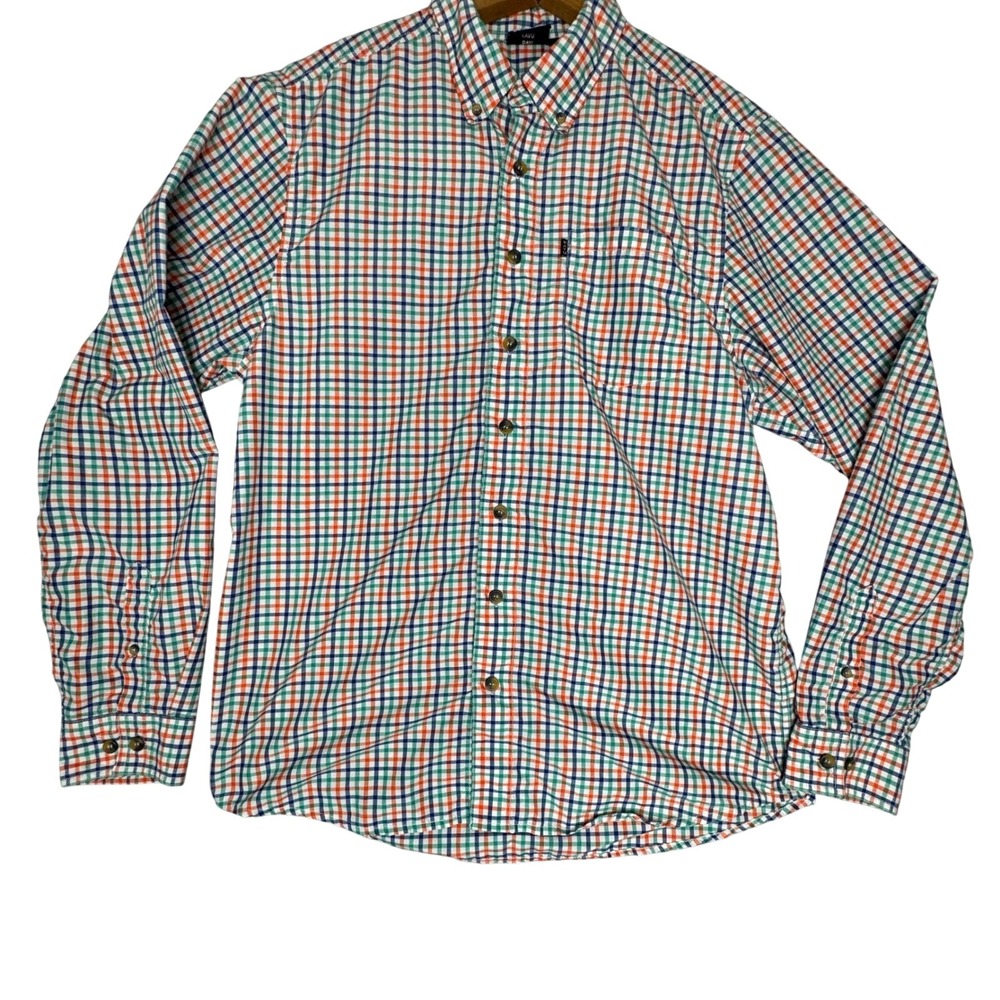 Kavu Mens Long Sleeve Button Down Shirt Multi Color Plaid‎ Check Pocket Large